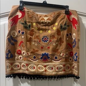 Umgee Tan Skirt with Colorful Embroidery